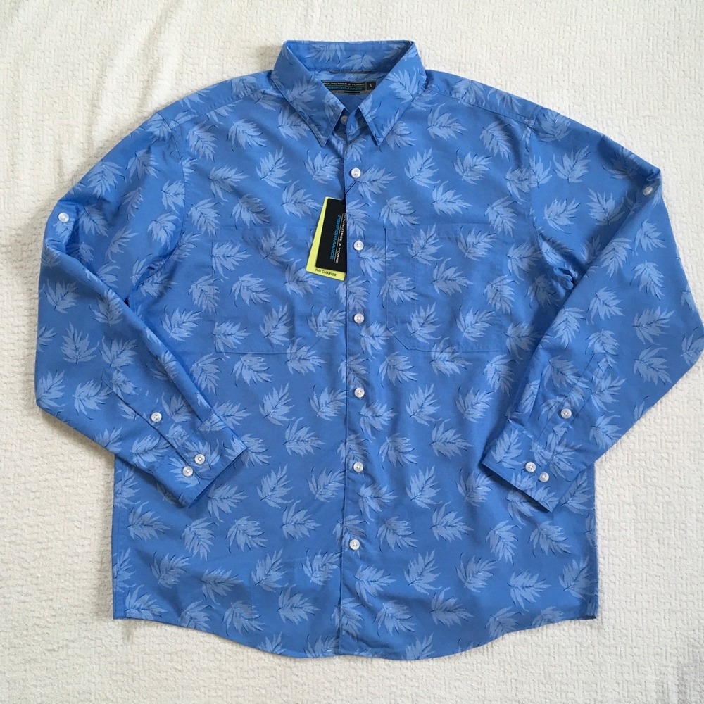 Roundtree Yorke Performance Shirt Mens‎ L The Charter Blue NWT Coastal Travel